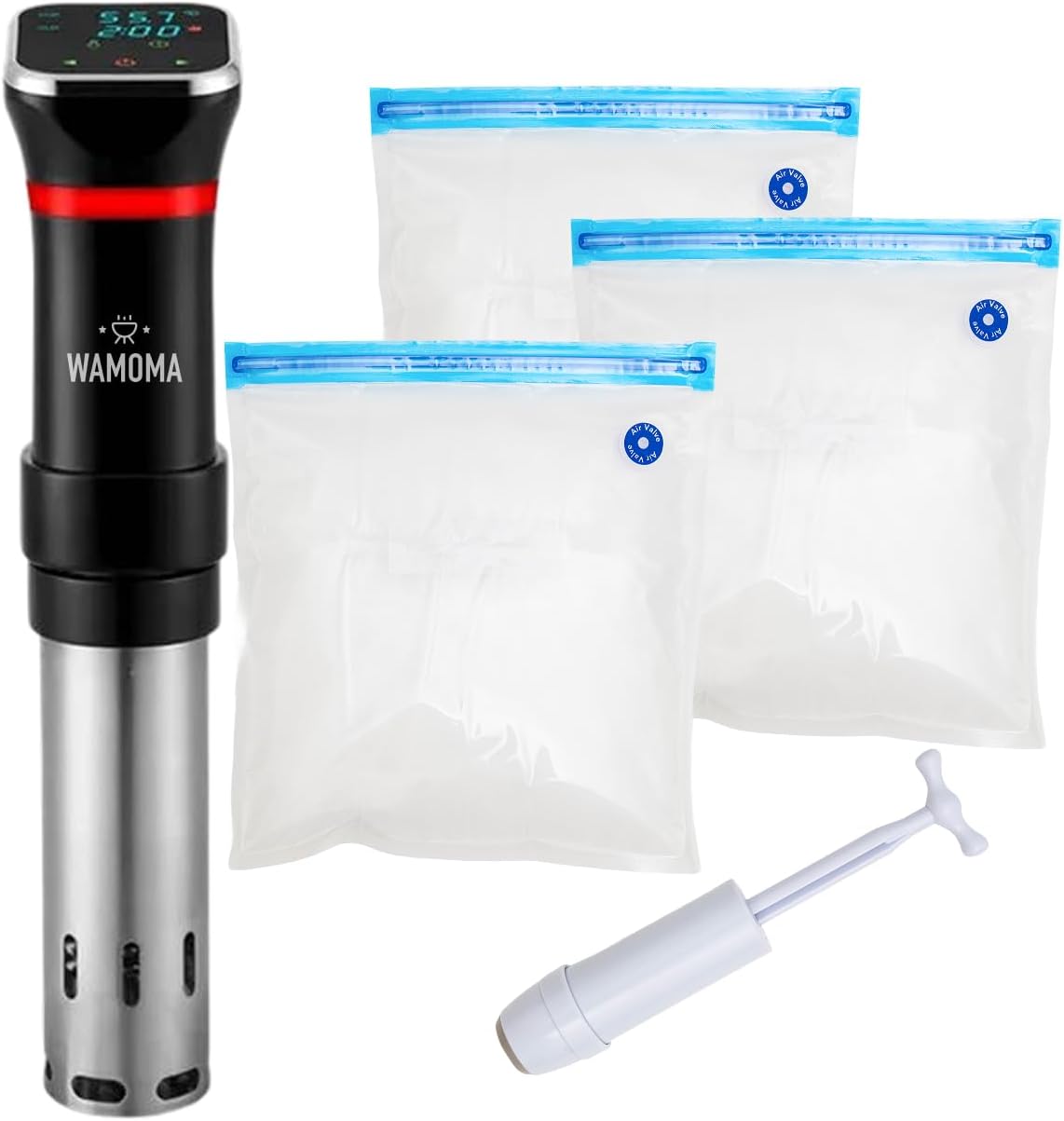 Sous Vide Precision Cooker 1100W IPX7 Waterproof + Vacuum Pump & 10x Reusable Bags Kit – Smart Digital Display, Ultra-Quiet Operation, Easy Food Sealing for Perfect Home Sous Vide Cooking