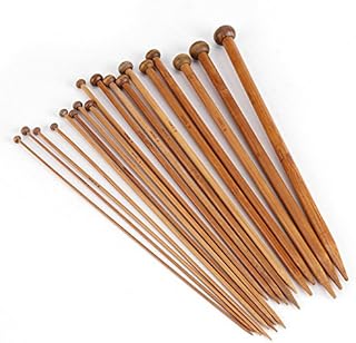 36Pcs Knitting Needles Set with 18 Sizes Bamboo Single Pointed Knitting Needles from 2.0mm to 10.0mm, for DIY Weave Yarn with Sweater Scarf Blanket, 25cm