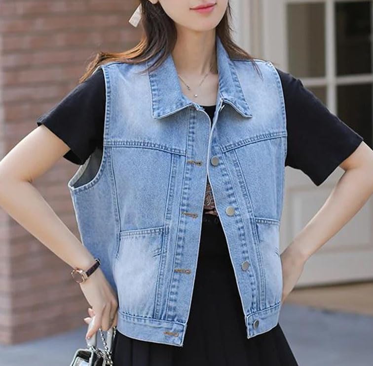 レディース デニムベスト 春 ストリートウェア ヴィンテージ ノースリーブ カジュアル ウエストコート ジャケット ファッション ト