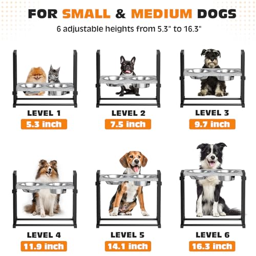 Elevated Dog Bowls with Slow Feeder, 6 Heights Adjustable Raised Dog Bowl with 3 Stainless Steel Bowls, Tiltable Non-Slip Feeding Bowls with Metal Stand for Small and Medium Breed Dogs Elevated Dog Bowls with Slow Feeder, 6 Heights Adjustable Raised Dog Bowl with 3 Stainless Steel Bowls, Tiltable Non-Slip Feeding Bowls with Metal Stand for Small and Medium Breed Dogs