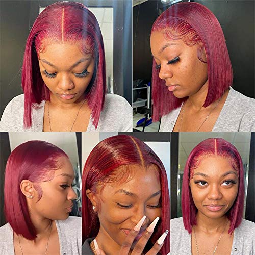 99J Short Straight Bob Wig 13X5X1 T Part Lace Front Wigs Human Hair Brazilian Straight Bob Wigs Pre Plucked For Black Women Glueless Lace Wigs 180% Density Alipearl Hair Wig (99J T Part Bob Wig 10'') #TOP6