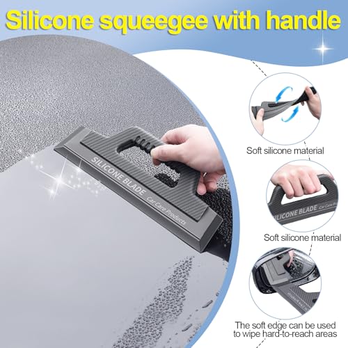 Msauifncp Abzieher Auto Scheibenabzieher Auto Fensterabzieher Silikon Wischer mit Griff Gummi Wischer Flexibler Glaswischer Mit Kohlefaser Glasgewebe Passend für Kfz Fenster Duschkabinen und Spiegel