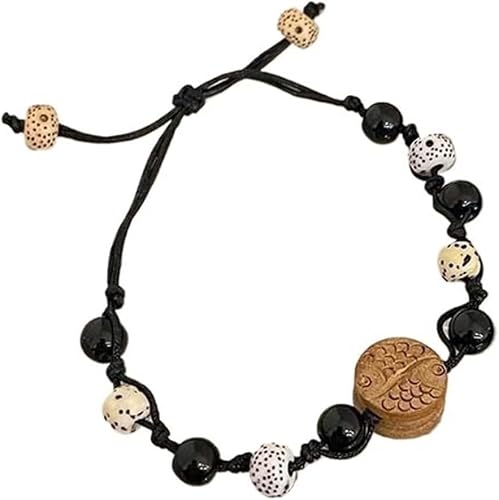 YNIYUJKL Bracelets,Lucky Charm,Feng Shui Bracelet, Mahogany Bagua Koi Bracelet Hand Braided Rope Natural Stone Drawstring Couple'S Hand Rope