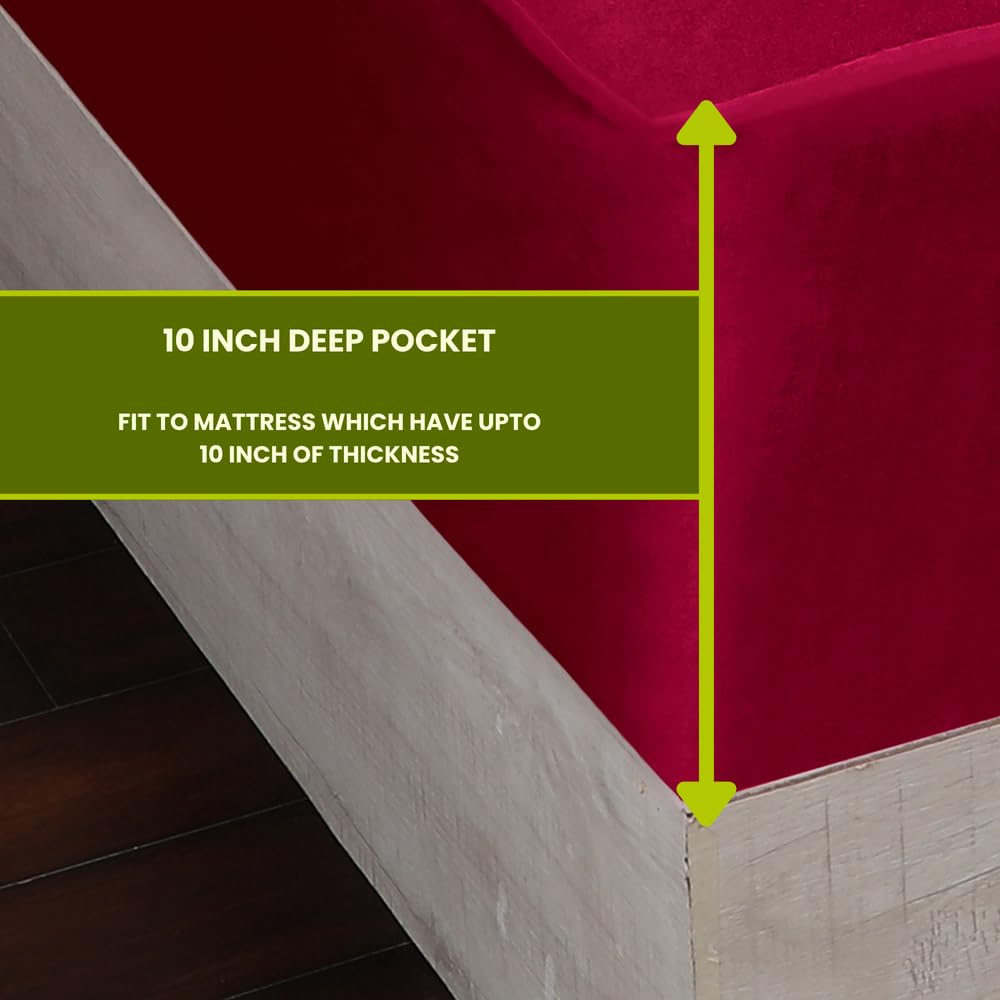 AVI Terry Cotton 100% Waterproof King Size Bed Mattress Protector 84x78 inch & Two Pillow Protector Soft, Breathable, Noiseless Fitted Mattress Cover for Spill Protection(Maroon). 4