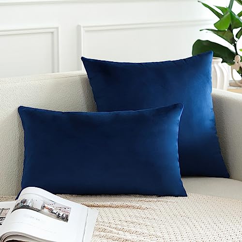 Housses de coussin en velours bleu foncé pour salon et grand canapé