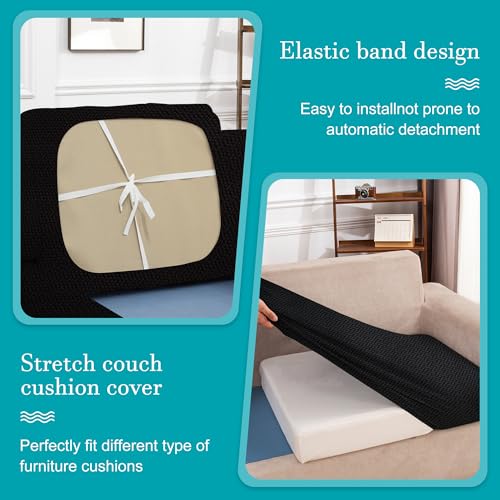 14Pcs Stretch Patio Cushion Covers,Outdoor Couch Covers Replacement,Outdoor Couch & Sofa Slipcovers,for Patio Furniture Cushion Covers,Washable Reusable Furniture Protector (Black,Cover Only) by BIETYONE - Image 5