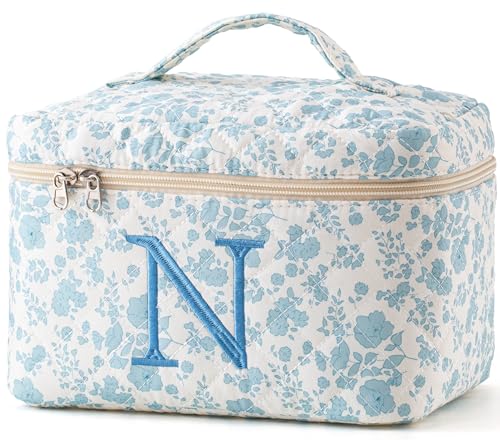 HBselect Initial Makeup Bag for Women Personalized Quilted Cosmetic Bag