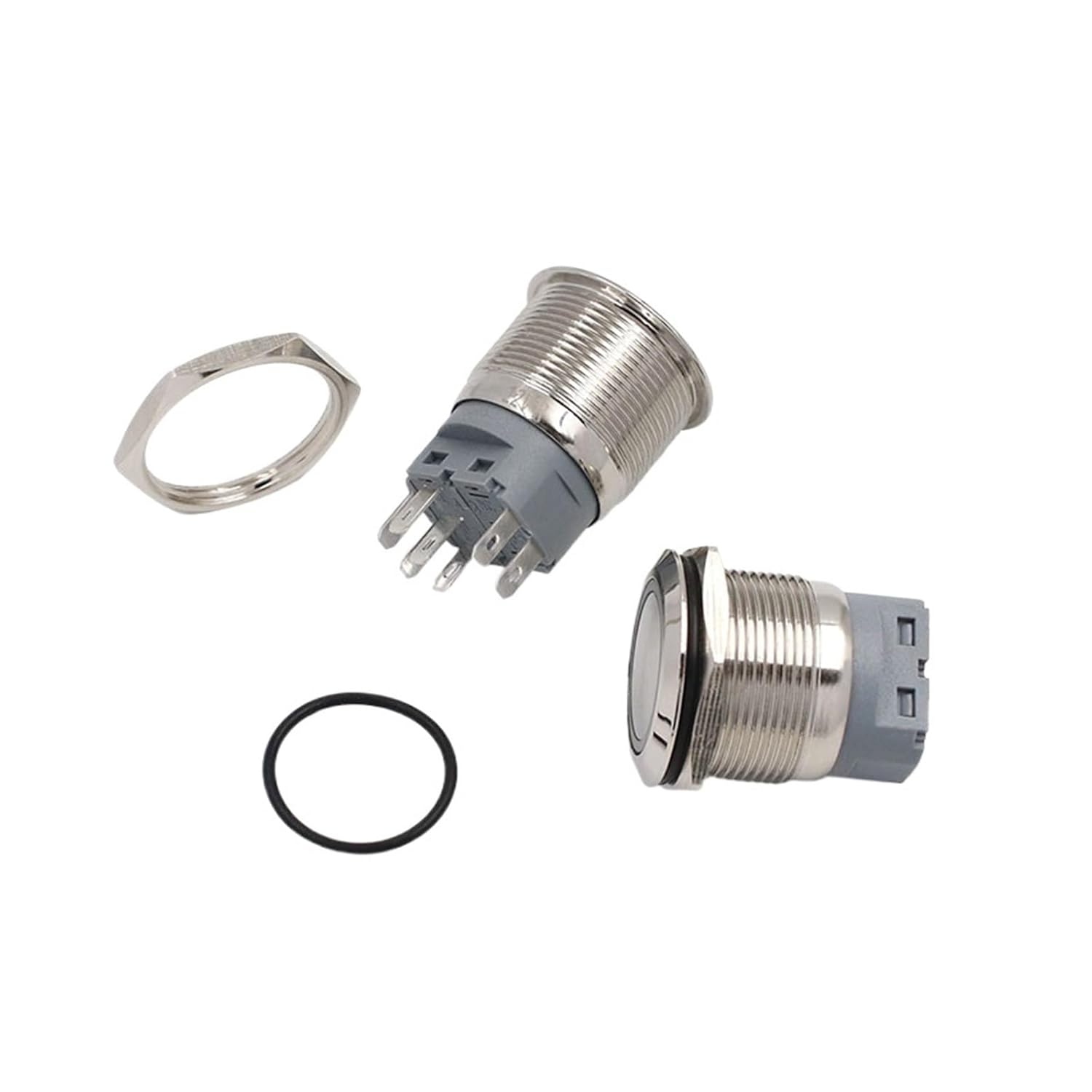 1PCS 22mm 2 Dual 3 Tri-Color RGB LED Light Switch Instantaneous Self-Reset Latching Fixed Waterproof Metal Button Switch Power Supply(Ring LED Light_Latching_6V)