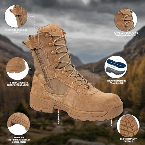 Propper Men's Series 100 8" Side Zip Coyote Composite Toe Boots, 8 W US by Propper - Used condition - Image 2