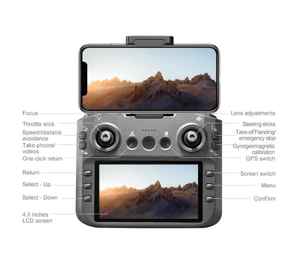Dual Battery,Drone lu30 Professionale 8k GPS brushless HD con Telecamera, Schermo da 4,5'', Telecomando, Fotografia Aerea, Drone per Evitare Gli Ostacoli