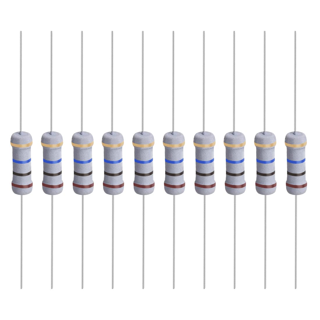 YOKIVE 50 Pcs Metal Oxide Film Resistors, Axis Lead Resistor, Keep Normal Circuit Operation, Great for Electric Power Equipment (Grey, 1W, 10M Ohm)