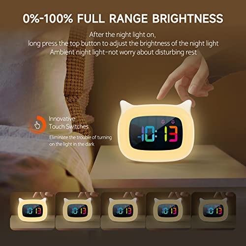 Smouping Cute Cat Ear Alarm Clock With Rgb 7 Color Night Light & 18 Ringtones,Rechargeable Clock For Kids Bedroom,Led Colorful Digital Display,Bedside Clock For Boys,Girls(White) #TOP5