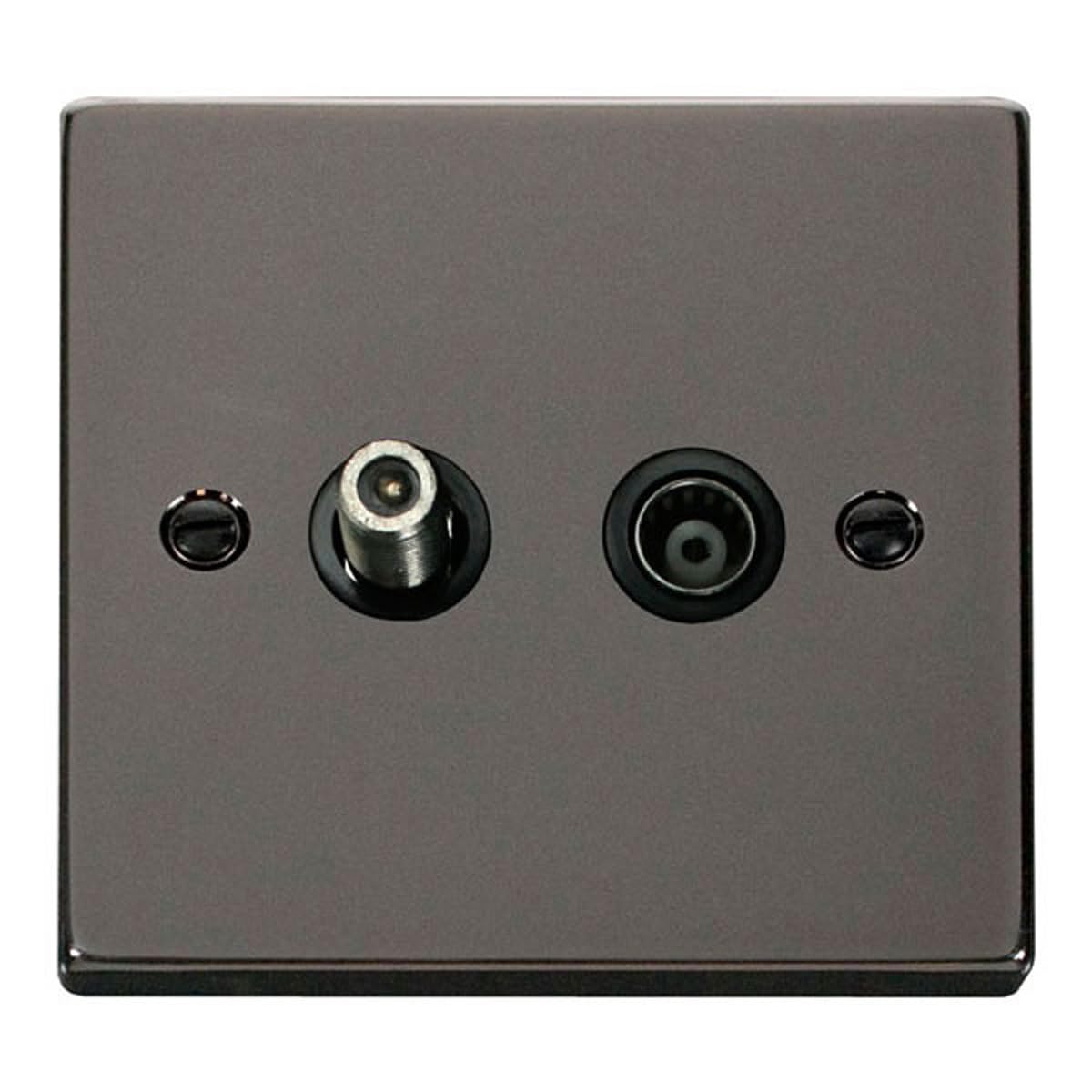 Click Black Nickel Satellite & Coaxial Socket 1 Gang