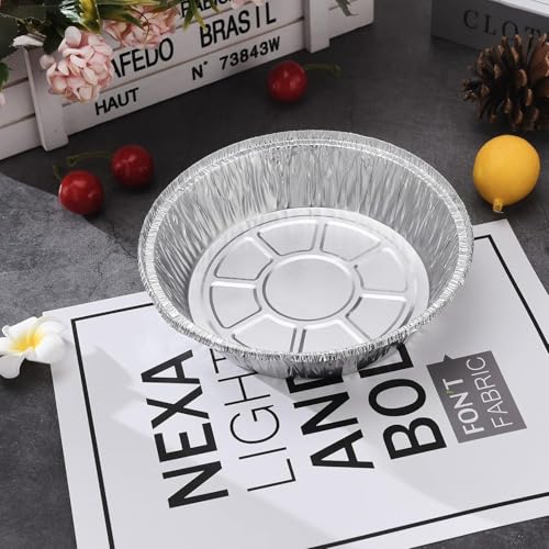 Image of PAXCOO 10pcs Aluminum foil Pie Pans for air Fryer, Round Disposable containers with Angled Walls for Tart Baking, Storing, Serving & reheating, Freezer and Oven Safe, Recyclable