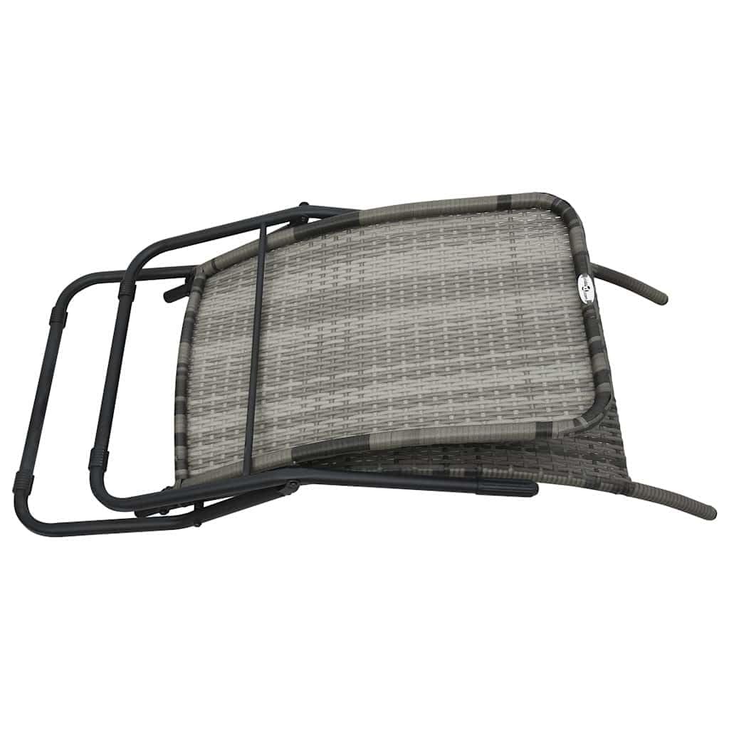 Składany leżak z polirattanu, szary, 141 x 61 cm, leżak ogrodowy, leżanka na basen, leżak plażowy, leżak relaksacyjny na taras, balkon, urlop na kempingu, z regulowanym oparciem i