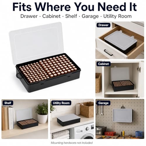 Xuerdon Batterie Aufbewahrungsbox, Batterie Box Für 134 Stk. AA & AAA Batterien, Tragbare Garage-Organisationsbox, Geeignet Für Zuhause, Küche, Lager (Batterien Nicht Enthalten)-Schwarz