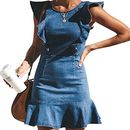 Women’s Casual Round Neck Ruffle Trim Sleeveless Denim A Line Mini Dress www.denim.fit 4 Women’s Casual Round Neck Ruffle Trim Sleeveless Denim A Line Mini Dress www.denim.fit 4