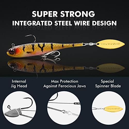 Truscend Pre-Rigged Jig Head Soft Fishing Lures, Paddle Tail Swimbaits For Bass Fishing, Shad Or Tadpole Lure With Spinner, Premium Fishing Bait For Saltwater Freshwater, Trout Crappie Fishing #TOP3