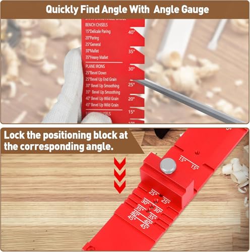 Image of Chisel Sharpening Jig, Wood Honing Guide for Chisels and Planes Width 0.1 inch to 2.8 inch with Sharpening Angle Fixture, Angle Gauge from 10 to 45(With 2 Sharpening Stones)