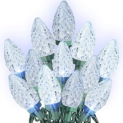 Dazzle Bright White C9 Christmas Lights Outdoor, 50 LED 33ft Waterproof Green Wire String Lights, Indoor Outdoor Fairy Lights for Christmas Tree, Xmas Yard, Party, Wedding House Decorations
