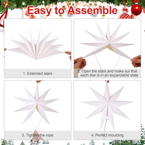 Image of 12 Inches 5 PCS White Paper Star Lanterns Hanging Stars Christmas Party Decorations Hanging Lampshade Christmas Wedding Birthday Christmas Home Party Decorations(9 Pointed)