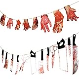 👻Fácil de usar: se convertirán en líneas colgantes. Cuelga estas pancartas con cuerdas. Colgar pancartas con esas manos ensangrentadas puede ayudarte a organizar una escena de miedo, que es perfecta para decorar una fiesta de Halloween.