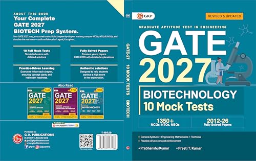 Image of GATE 2027 Biotechnology | 10 Full-Length Mock Tests + Solved Papers 2012-2026 | 1350+ MCQs | Previous Year Questions