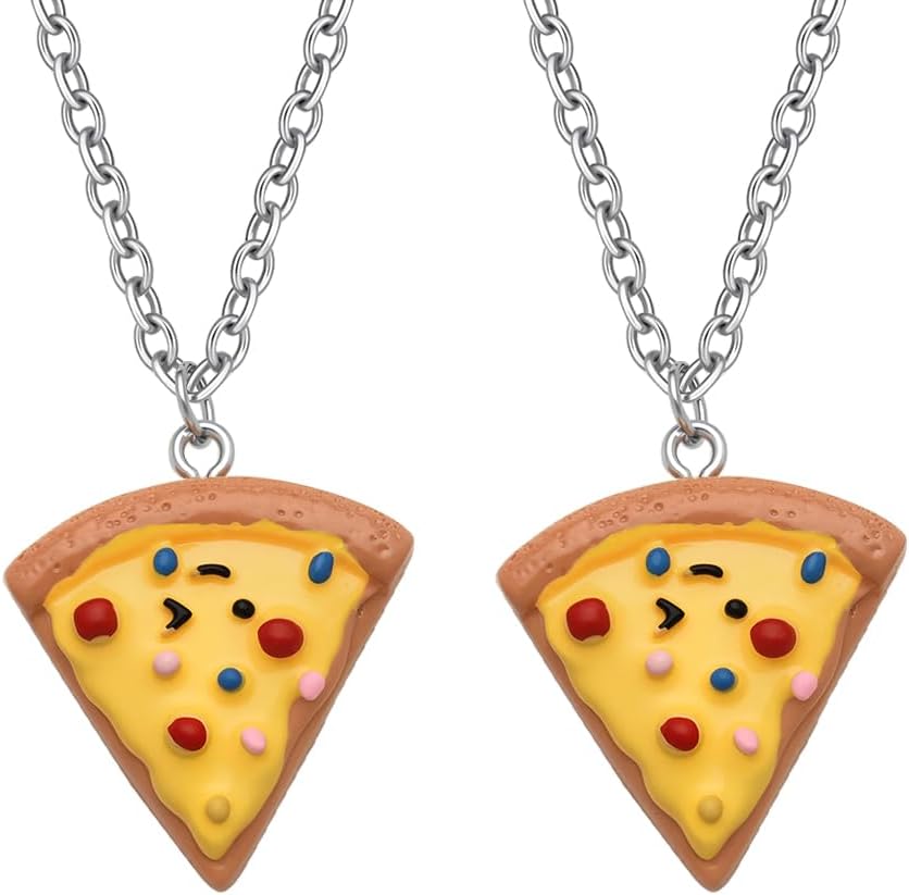 Kilener Pizza Necklace Best Friend Necklaces for Women Pizza Friendship Necklace Cute Food Necklaces for Women Birthday Gifts for Best Friends Bestie Couple Pizza Lover Gifts