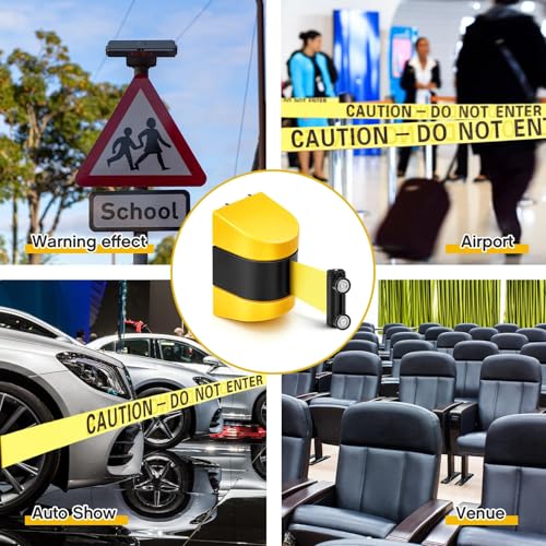Barydat 2 Pcs 16.4 ft Magnetic Retractable Wall Mount Barrier Crowd Control Safety Caution Do Not Enter Belt with ABS Case for Grocery Retail Store Stadium