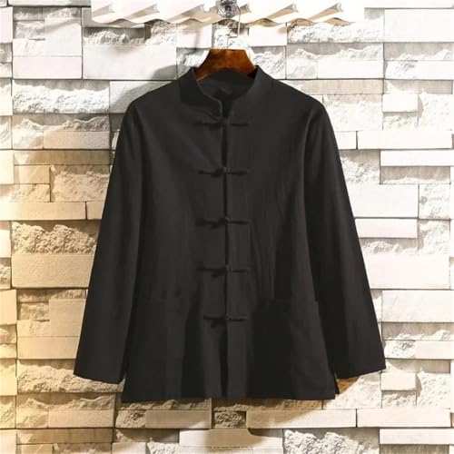 Men's Chinese Style Cotton Linen Shirt Buttons Long-Sleeved Solid Color Casual Loose Jacket3