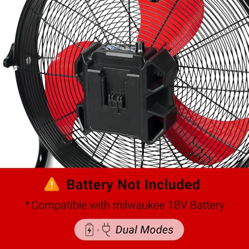 Image of 18 inch Brushless Cordless Floor Fan Compitable with Milwaukee 18V Battery(Tool Only), 2500 CFM Quiet Industrial Fan with AC Adapter, 5 Speeds 360Tilt Portable Metal Shop Fan for Garage Jobsite Camping