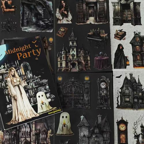 Gothic Scrapbook Journaling Stickers Set 20 Blätter Scrapbook Zubehör Aufkleber for Scrapbooking Junk Journal Bullet Journal Notebook Diy Craft(Haunted Mansion)