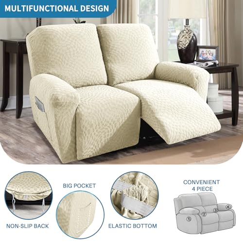 Image of 2026 Loveseat Recliner Cover 4-Piece (48 inch-66 inch) Super Soft Recliner Loveseat Covers with Big Pocket & Anti Slip Ties Stay in Place, Lazy Boy Reclining Love Seat Slipcover Durable Washable, Beige