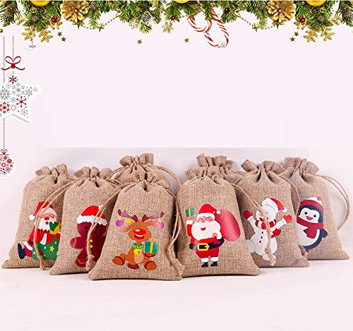 Sac Toile de Jute,Noël de pochon Cadeau,Lot de 12 mini sac toile de jute,Avec cordon de serrage/Sac en Coton,Sachet Lavande/per cadeau invites mariage,pochon tissu,Sacs de Cadeaux Cover