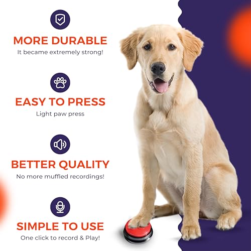 SUHSAI Hundeknöpfe, Sprechtraining, 4er-Pack beschreibbare Hundeknöpfe für Kommunikation und Haustiertraining, 30-Sekunden-Sprachsummer mit Pfotendesign, sprechende Tonknöpfe für Haustiere