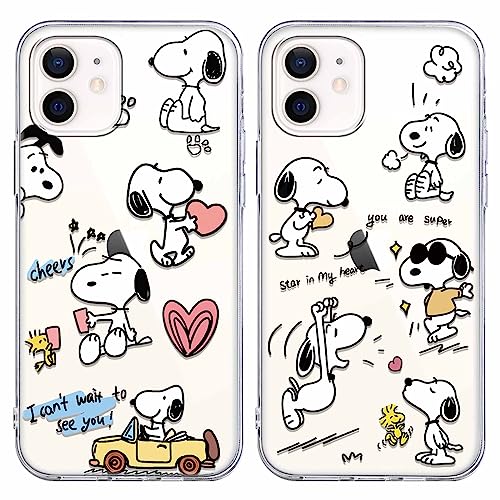2 pezzi Cover per iPhone Pro 6.1 Custodia Morbide Cute Cartone Animato Disegni Trasparente Opaco Bumper Ultra Sottile Antiurto Protettivo Case per 12 silicone tpu