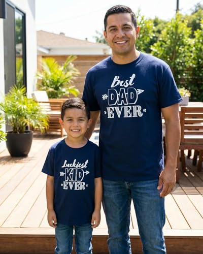 Image of Unique Baby Best Dad Ever and Luckiest Kid Ever Daddy and Me Matching Father's Day Shirts Set Navy