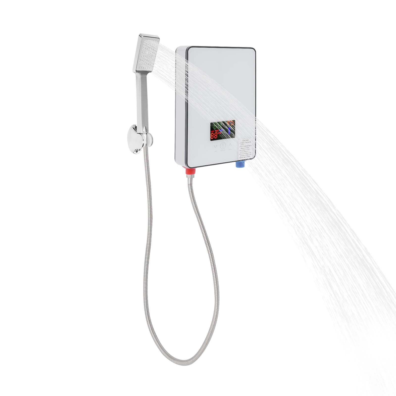 Scaldacqua istantanea 6500 W, scaldabagno elettrico con display touch a LED, regolabile in temperatura, scaldabagno, IPX24, impermeabile, con doccetta e set doccia, per bagno, doccia, cucina, casa