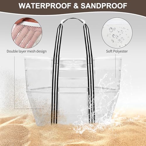 Clear Tote for Women, Extra Large Beach Bag, Stadium Waterproof PVC Mesh Bag for Travel, Pool, Cruise, Work, Gym, Vacation2