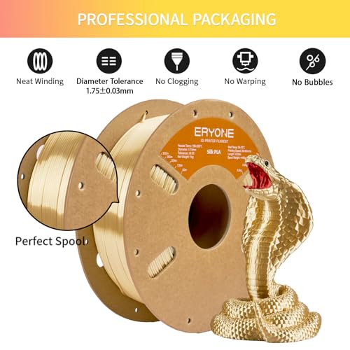 Image of ERYONE Silk PLA Filament for 3D Printer 1.75mm + /- 0.03mm, Shiny Filament 1kg (2.1lbs) /Spool, Light Cream Yellow