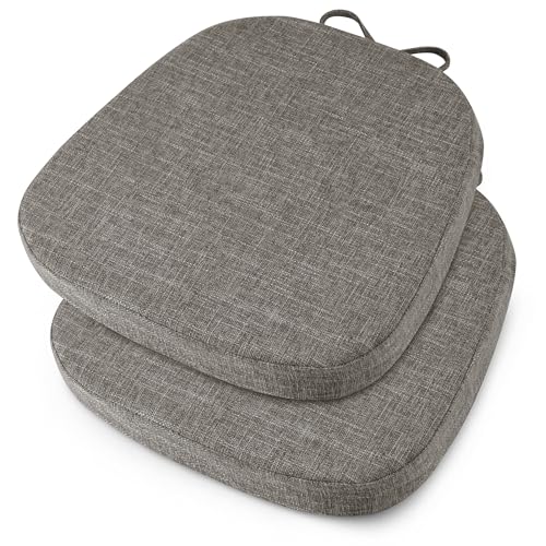 Image of OVOV 14x14 Chair Cushions for Metal Dining Chairs Set of 2 Light Grey | Non Slip, Washable Removable Cover with Ties, Textured, for Dining Room, Kitchen Cafes Bistro Patio, Stackable Chairs