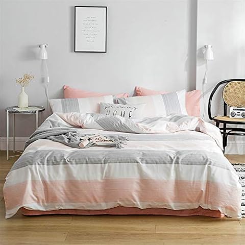 DREAMINGO Twin Pink Grey Stripes Duvet Cover Set Cover