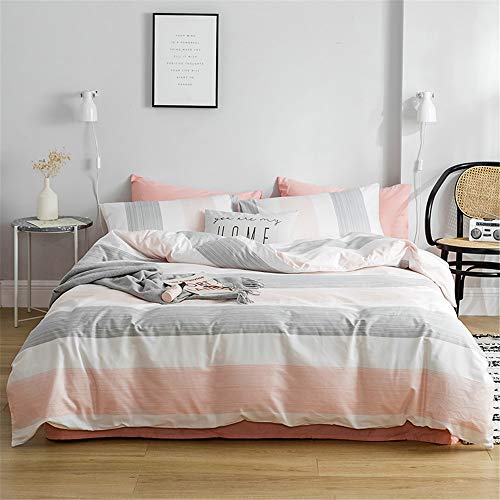 DREAMINGO Twin Duvet Cover Peach White Grey Stripes Modern Cute Comforter Cover Twin for Girls Boys Aesthetic Bedding Set, 3 Piece, 1 Duvet Cover and 2 Pillowcases, Lightweight, Soft
