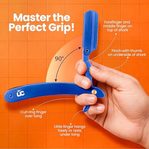 Image of Utopia Care Professional Straight Razor for Men, Barber Straight Edge Razor Safety with 100 Pack Blades, Blue