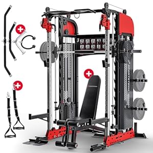 Sportstech SXM200 Smith Machine für Zuhause, Power Rack mit Kabelzug, Klimmzug, Langhantelstange, Bench Press, Multipresse, 140kg Trainingsgewicht, Kraftstation inkl. Griffe, Multifunktional, Home Gym