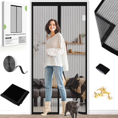 Magnetic Screen Door Mesh 38x83 Inch - BSHANO Mesh Door Curtain with Closure, Self Sealing...