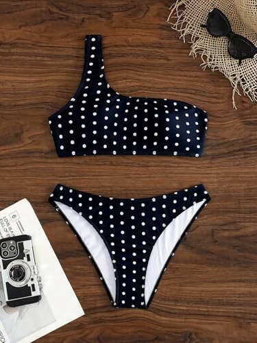 Image of YIMISAN Women's Ribbed Bikini Sets One Shoulder Top with Mid Waist Two Piece Bathing Suit