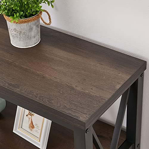 FATORRI Console Table for Entryway, Sofa Tables Behind Couch, Rustic Wood and Metal Foyer Table with 3 Tier Shelves for Hallway Living Room, Front Door (55 Inch, Walnut Brown) - Image 5