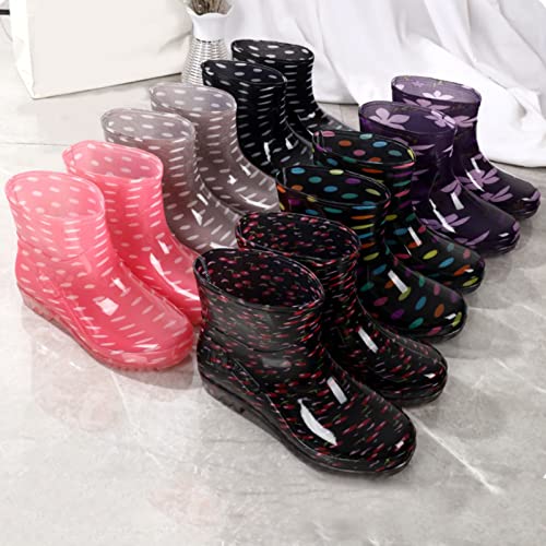 Vintage Punkte Gummistiefel Winter Damen 39 38 37 40 36 Regenstiefeletten Damenstiefel Wasserdichte Heeled Buckle Toe Middle Shoe Round Rain Damenstiefel Weiße Schuhe Damen mit Absatz Gelb Armee grün