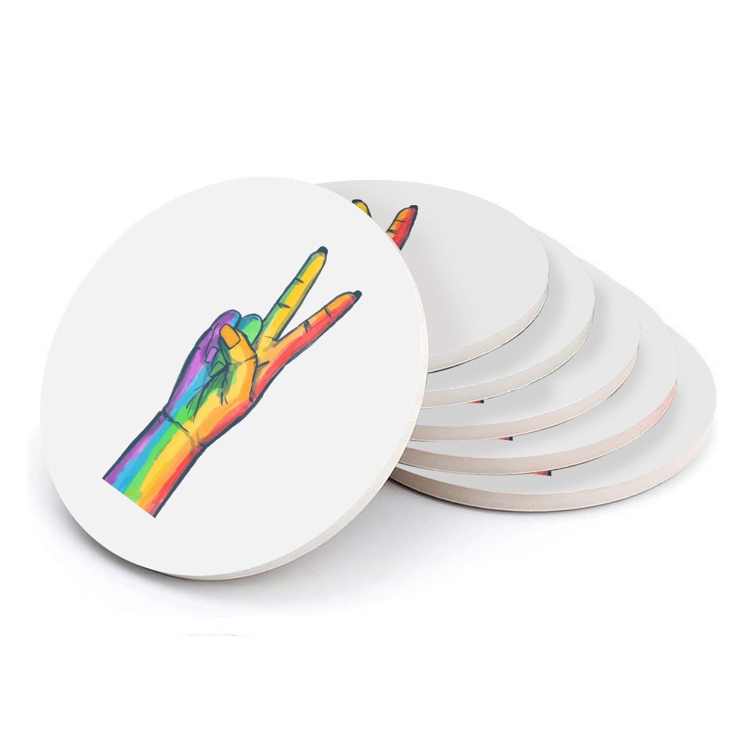 Sous-verre ronds en céramique Pride Peace arc-en-ciel - Lot de 6 dessous de verre 108x108 mm